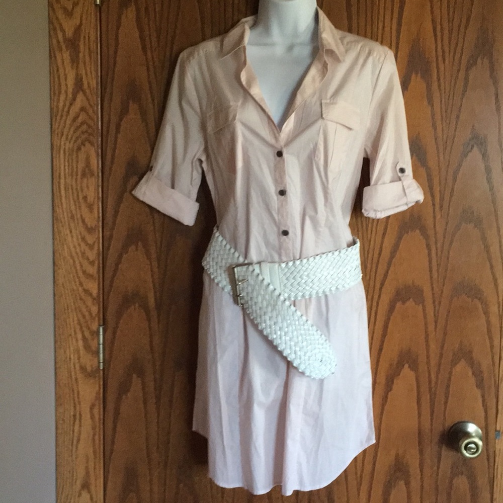 H&M Blush pink long button down shirt dress NEW
